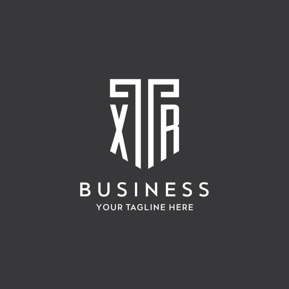 XR monogram initial name with shield shape icon design vector