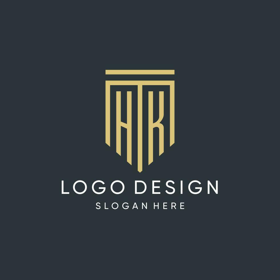 HK monogram with modern and luxury shield shape design style vector