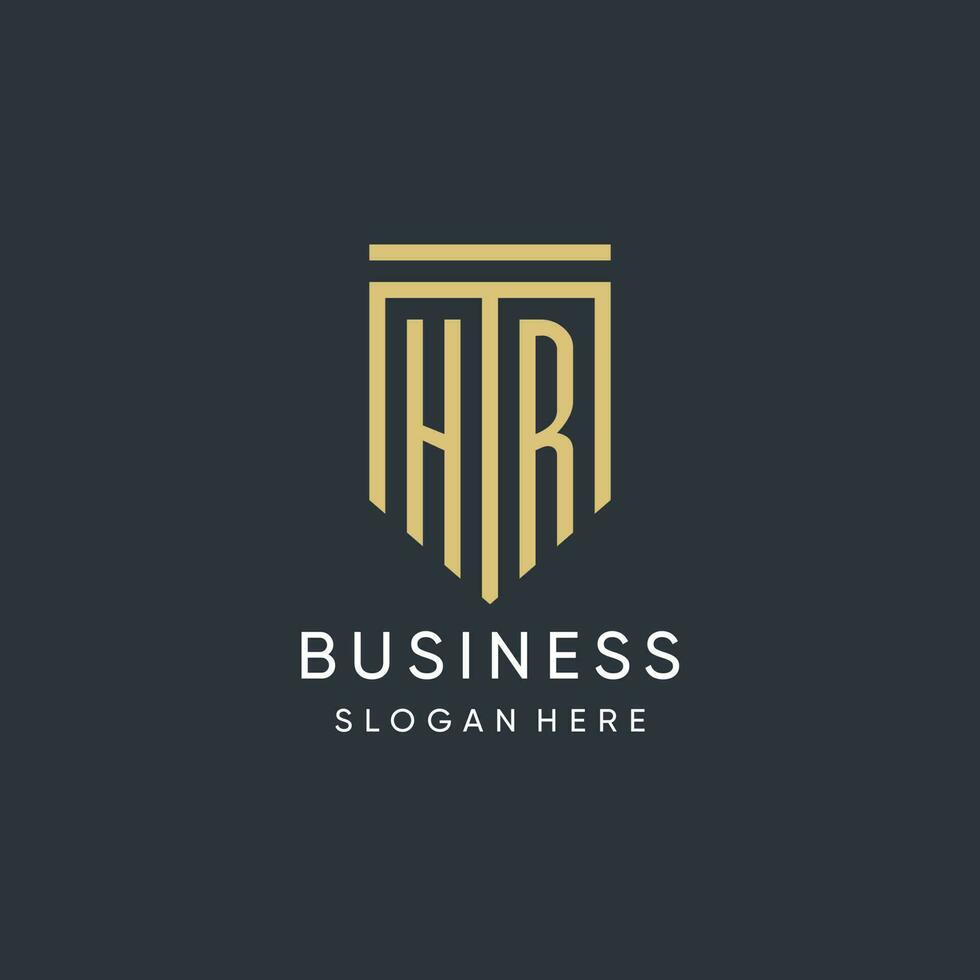 HR monogram with modern and luxury shield shape design style vector