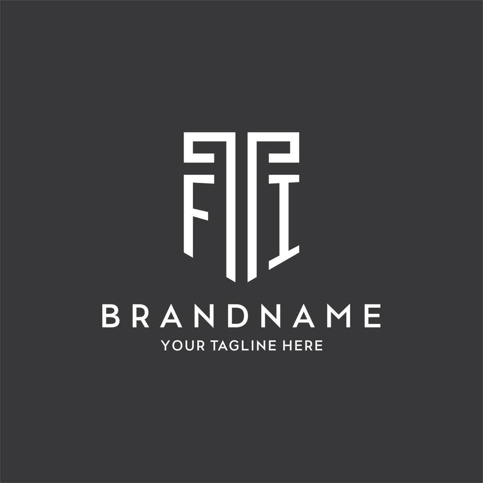 FI monogram initial name with shield shape icon design vector