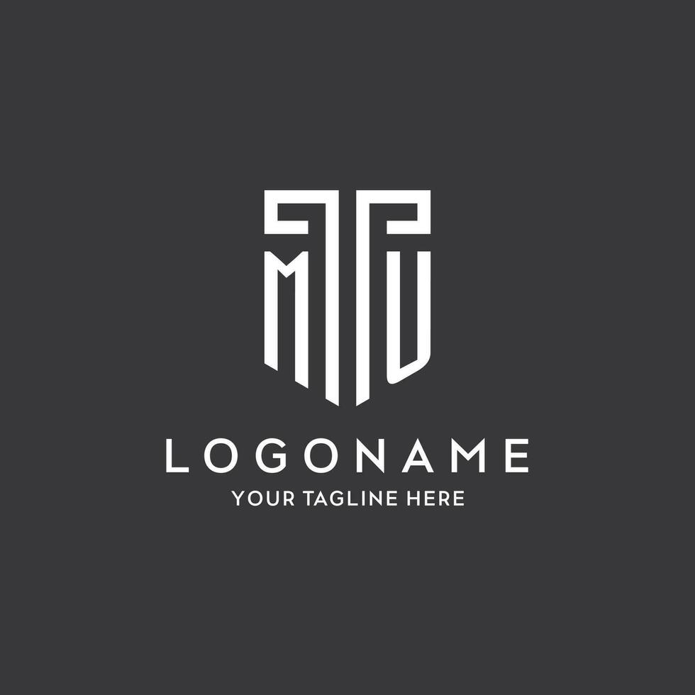 MU monogram initial name with shield shape icon design vector
