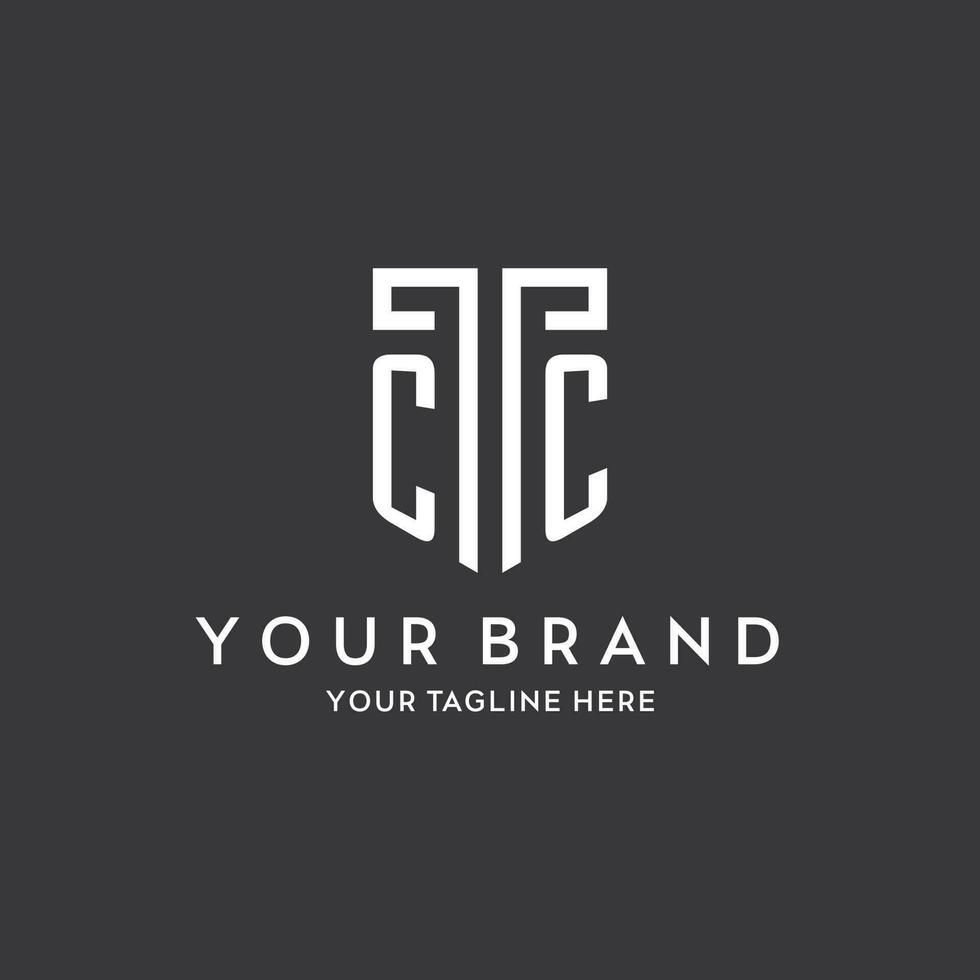 CC monogram initial name with shield shape icon design vector