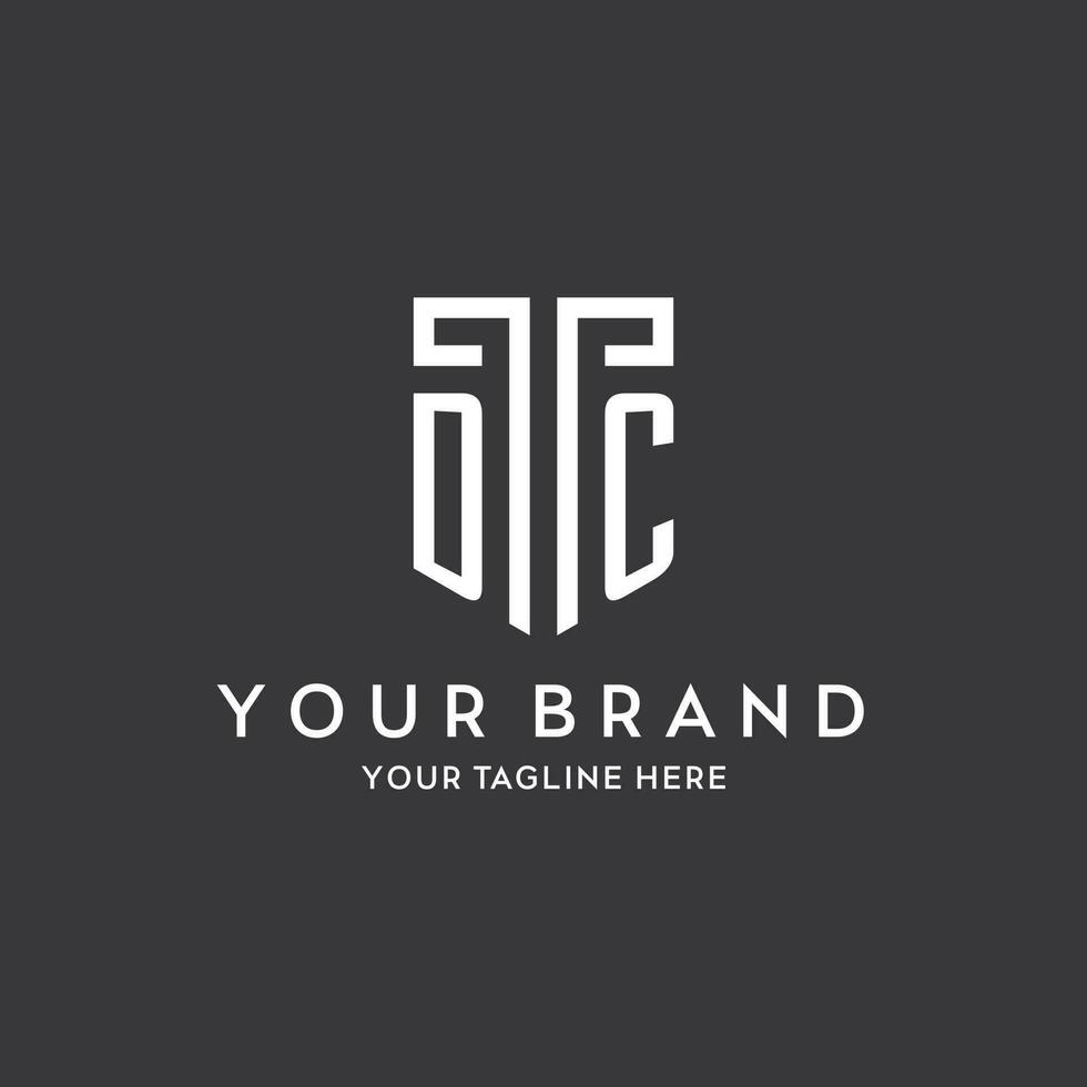 DC monogram initial name with shield shape icon design vector
