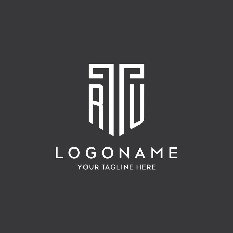 RU monogram initial name with shield shape icon design vector
