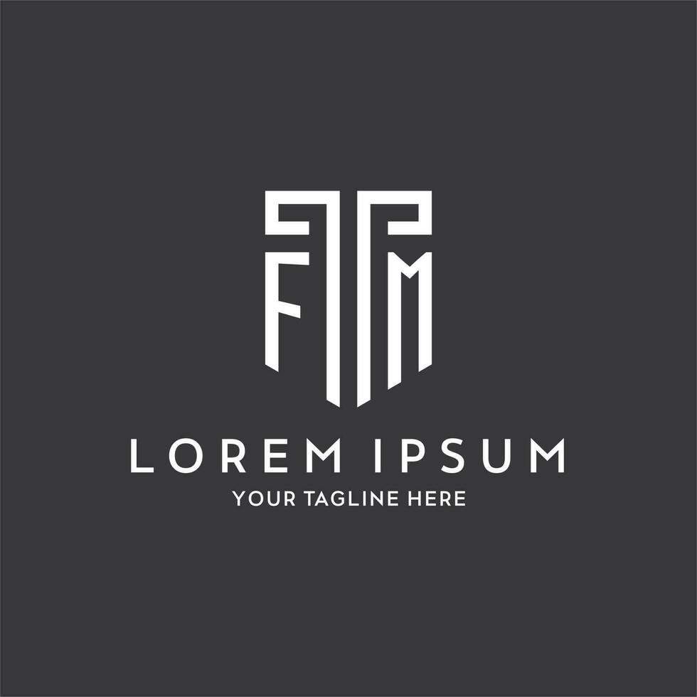 FM monogram initial name with shield shape icon design vector