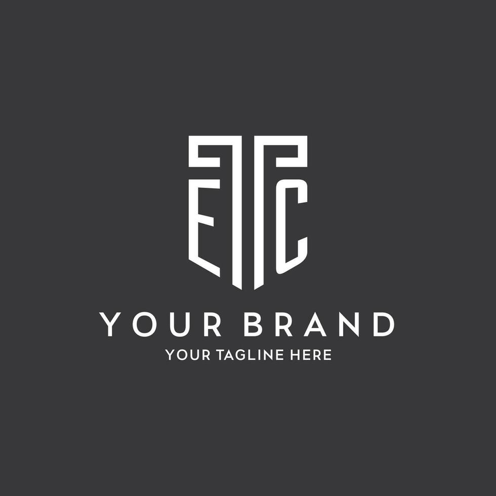 EC monogram initial name with shield shape icon design vector