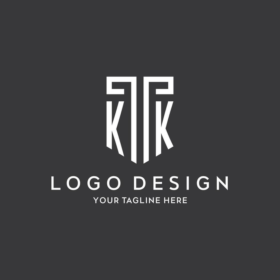 KK monogram initial name with shield shape icon design vector