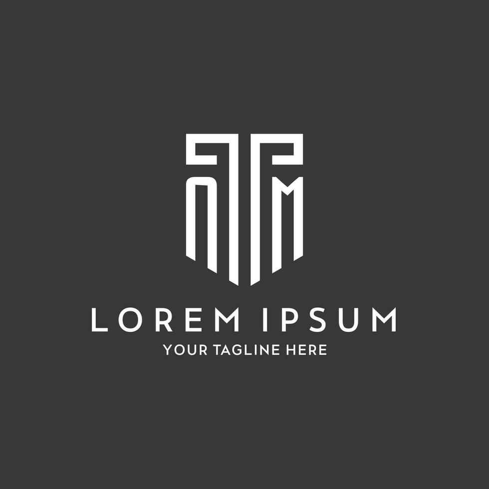 NM monogram initial name with shield shape icon design vector