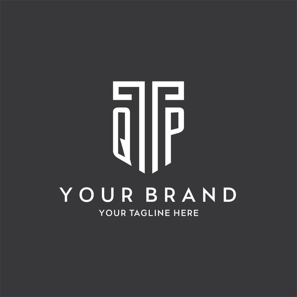 QP monogram initial name with shield shape icon design vector