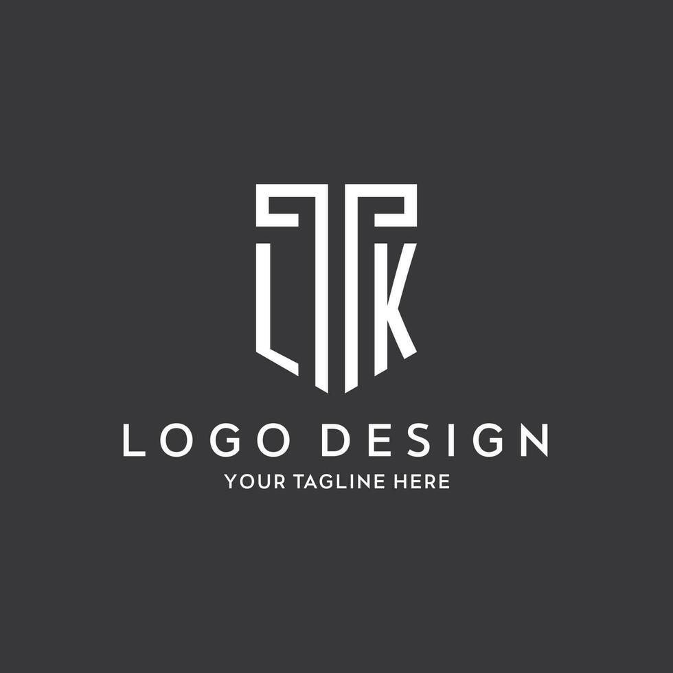 LK monogram initial name with shield shape icon design vector