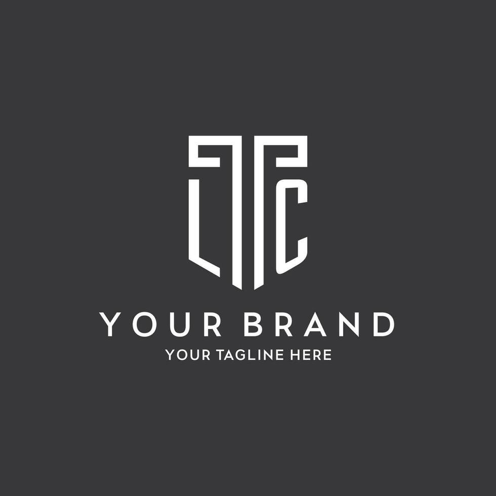 LC monogram initial name with shield shape icon design vector