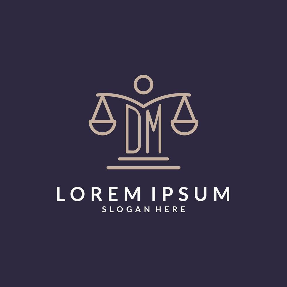 DM initials combined with the scales of justice icon, design inspiration for law firms in a modern and luxurious style vector