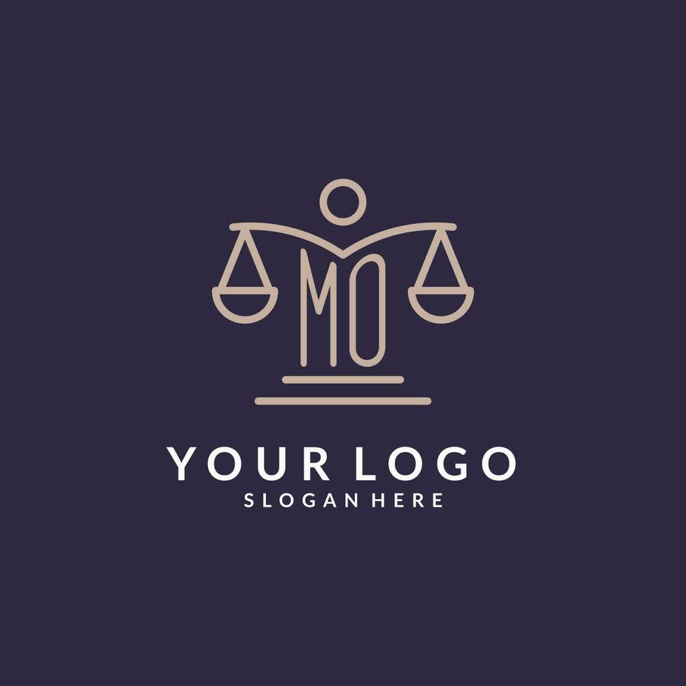 MO initials combined with the scales of justice icon, design inspiration for law firms in a modern and luxurious style vector