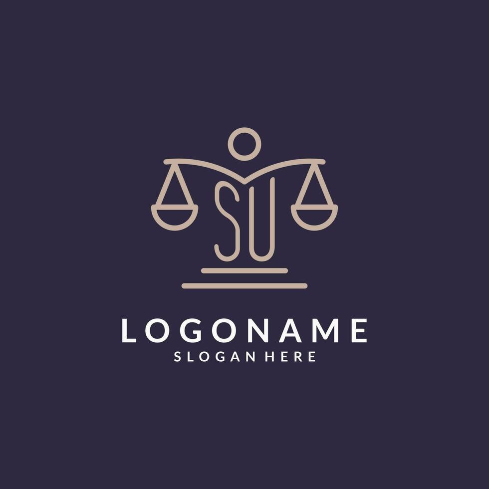 SU initials combined with the scales of justice icon, design inspiration for law firms in a modern and luxurious style vector