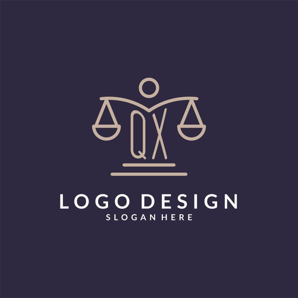 QX initials combined with the scales of justice icon, design inspiration for law firms in a modern and luxurious style vector