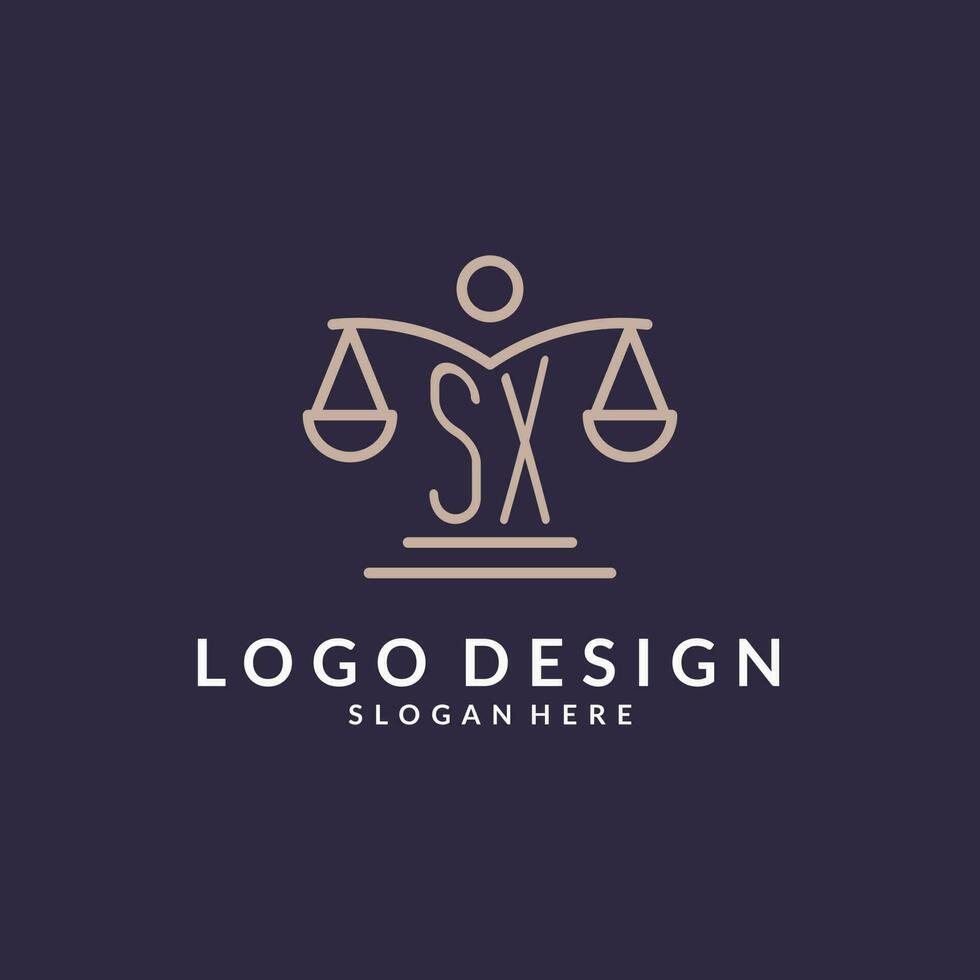 sx iniciales conjunto con el escamas de justicia icono, diseño inspiración para ley empresas en un moderno y lujoso estilo vector