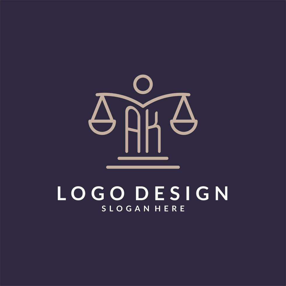 AK initials combined with the scales of justice icon, design inspiration for law firms in a modern and luxurious style vector