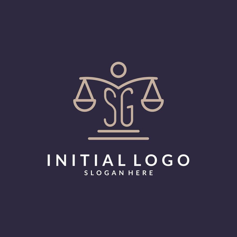 SG initials combined with the scales of justice icon, design inspiration for law firms in a modern and luxurious style vector
