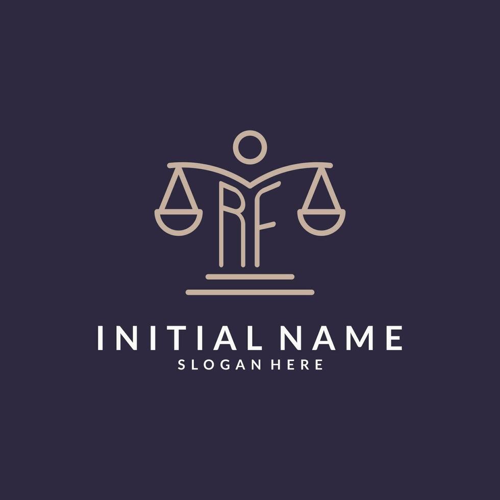 RF initials combined with the scales of justice icon, design inspiration for law firms in a modern and luxurious style vector
