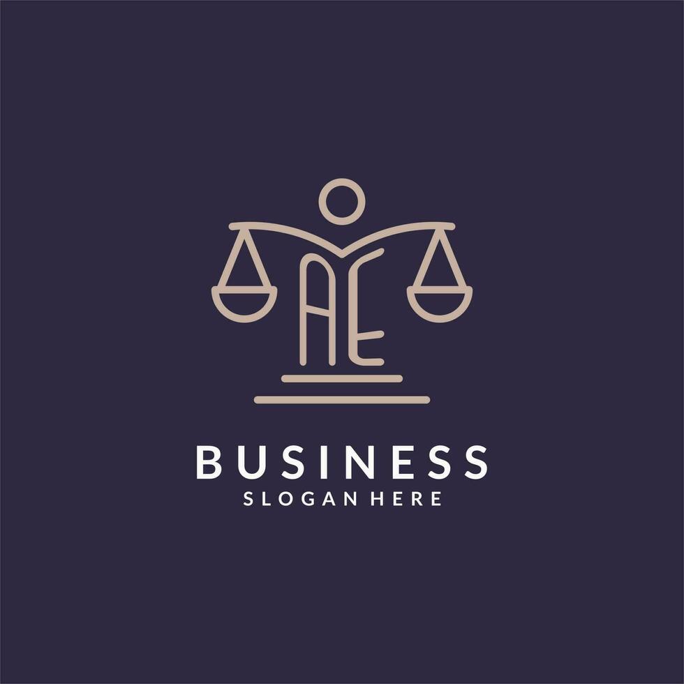 AE initials combined with the scales of justice icon, design inspiration for law firms in a modern and luxurious style vector