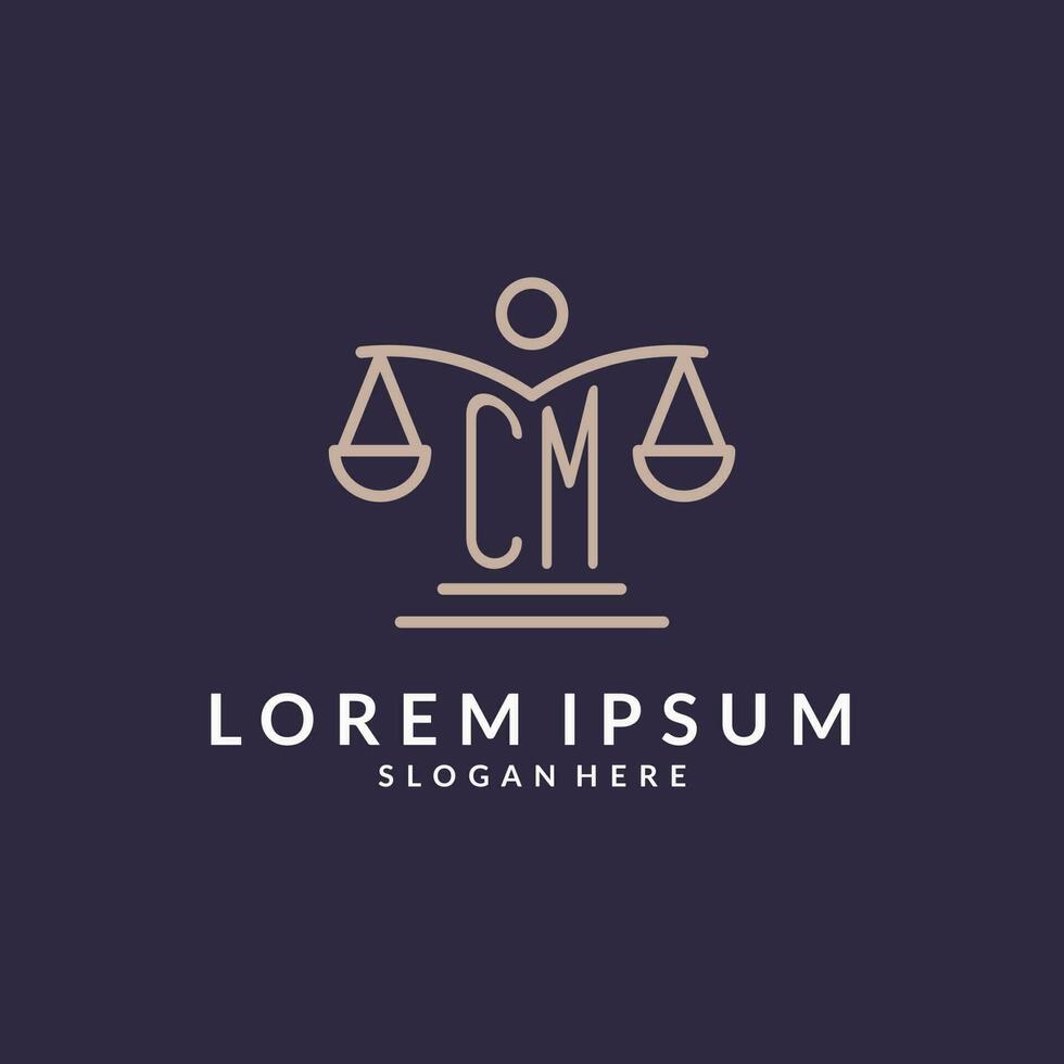 CM initials combined with the scales of justice icon, design inspiration for law firms in a modern and luxurious style vector