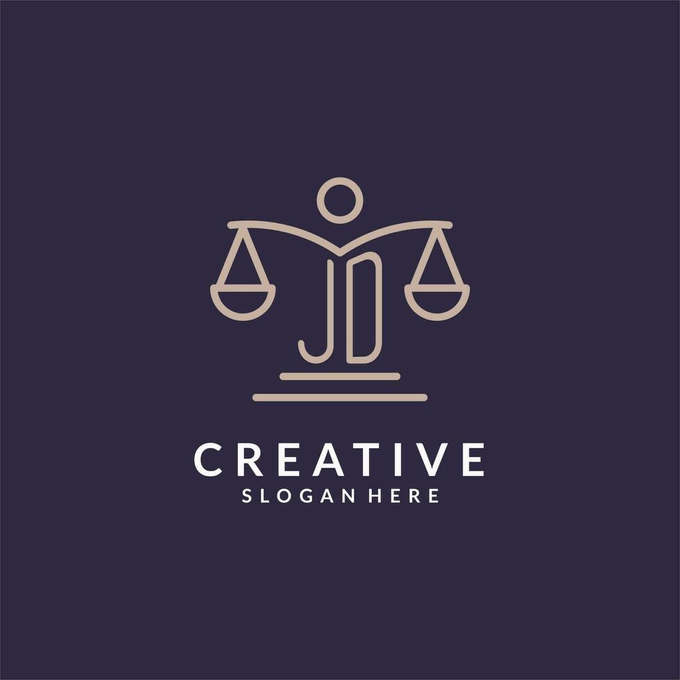JD initials combined with the scales of justice icon, design inspiration for law firms in a modern and luxurious style vector