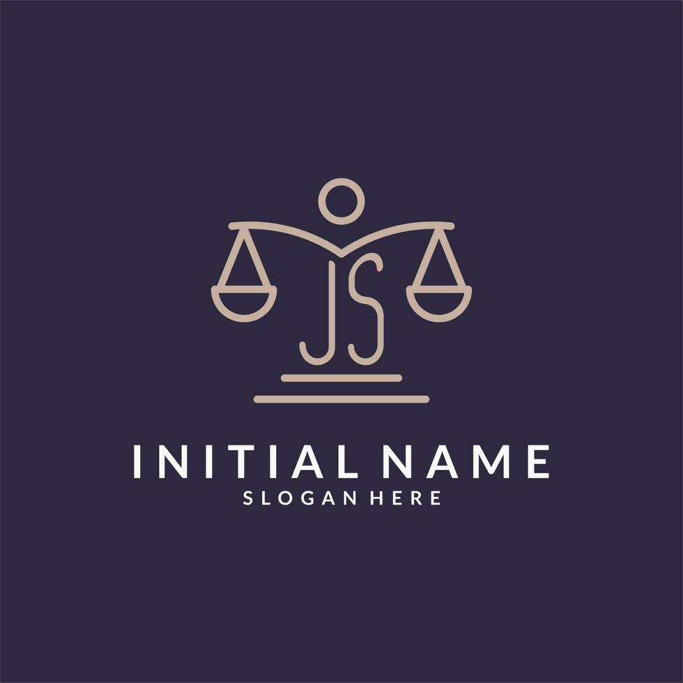 JS initials combined with the scales of justice icon, design inspiration for law firms in a modern and luxurious style vector