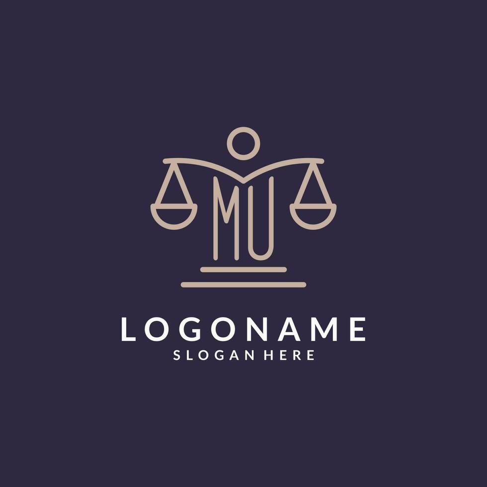 MU initials combined with the scales of justice icon, design inspiration for law firms in a modern and luxurious style vector