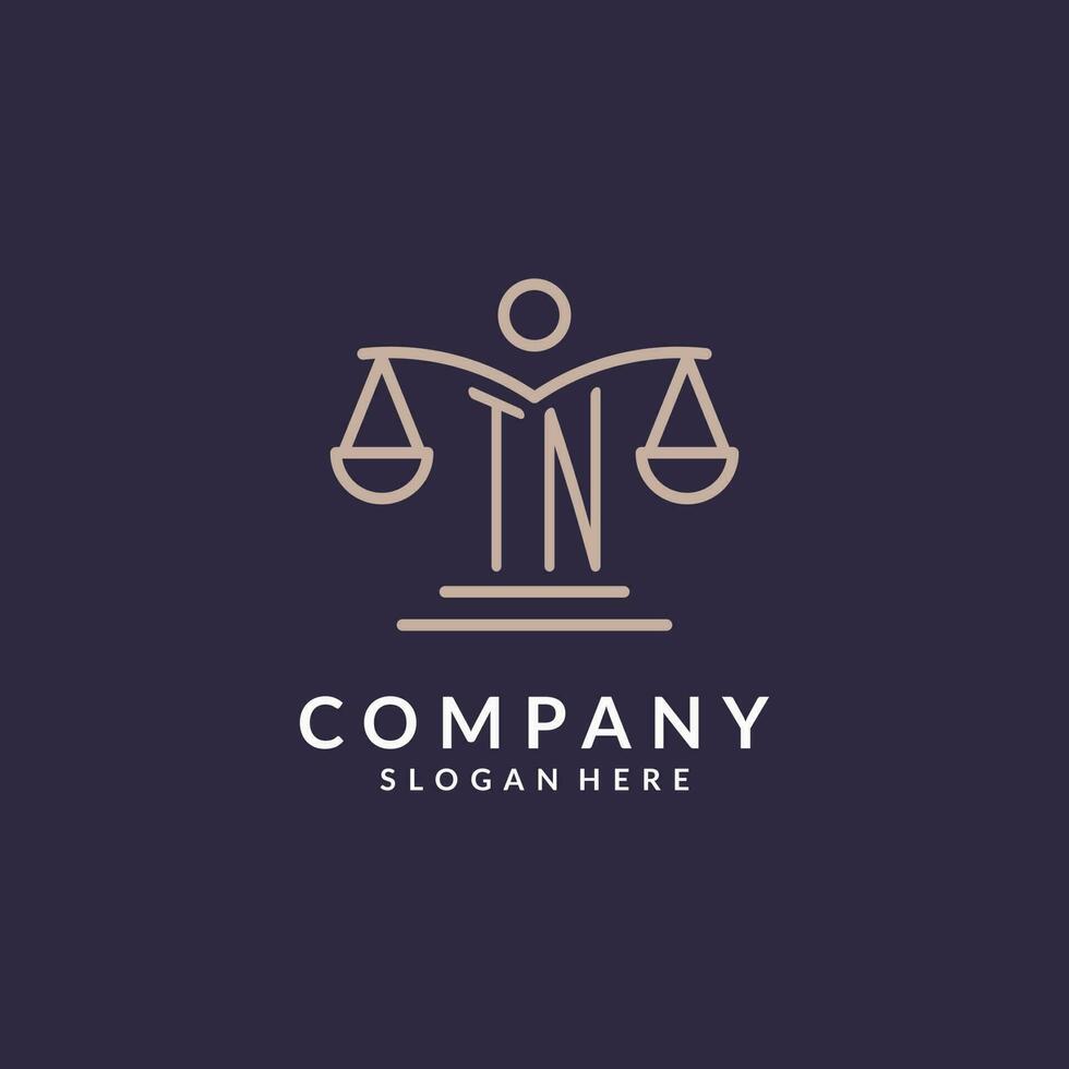 TN initials combined with the scales of justice icon, design inspiration for law firms in a modern and luxurious style vector