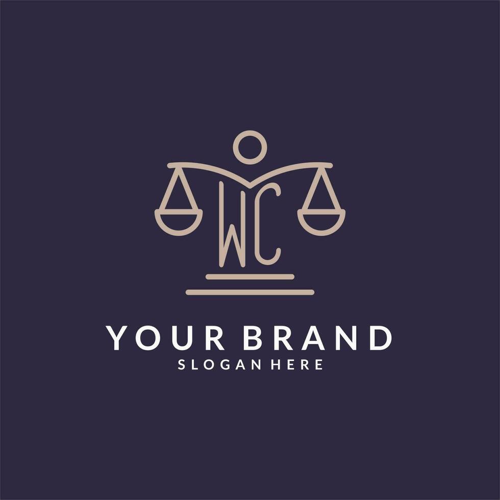 WC initials combined with the scales of justice icon, design inspiration for law firms in a modern and luxurious style vector
