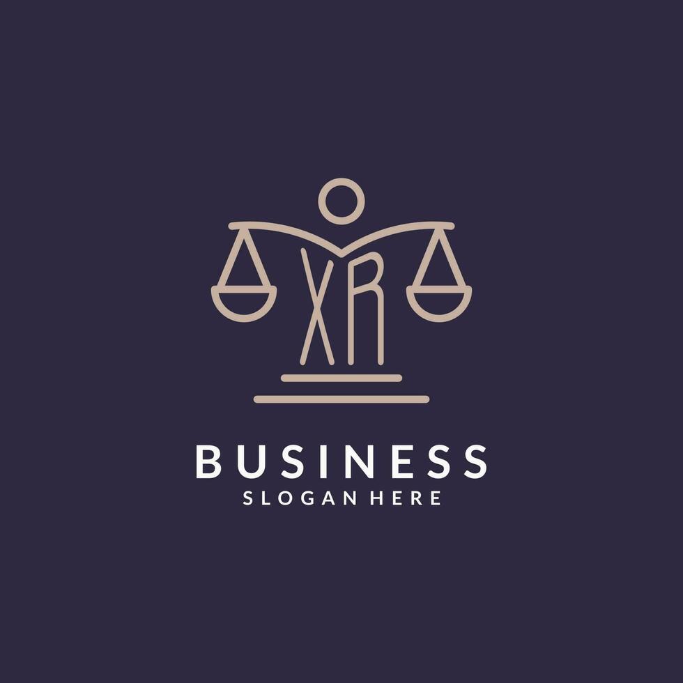 XR initials combined with the scales of justice icon, design inspiration for law firms in a modern and luxurious style vector
