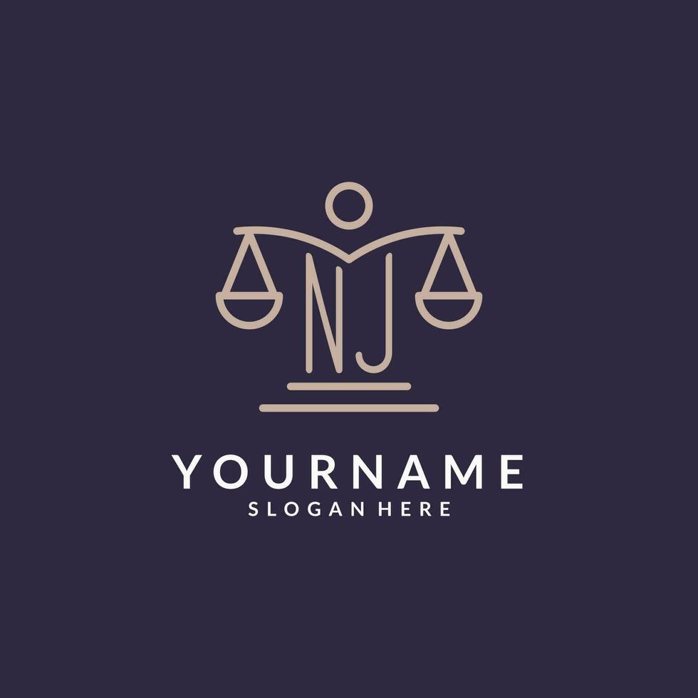 NJ initials combined with the scales of justice icon, design inspiration for law firms in a modern and luxurious style vector