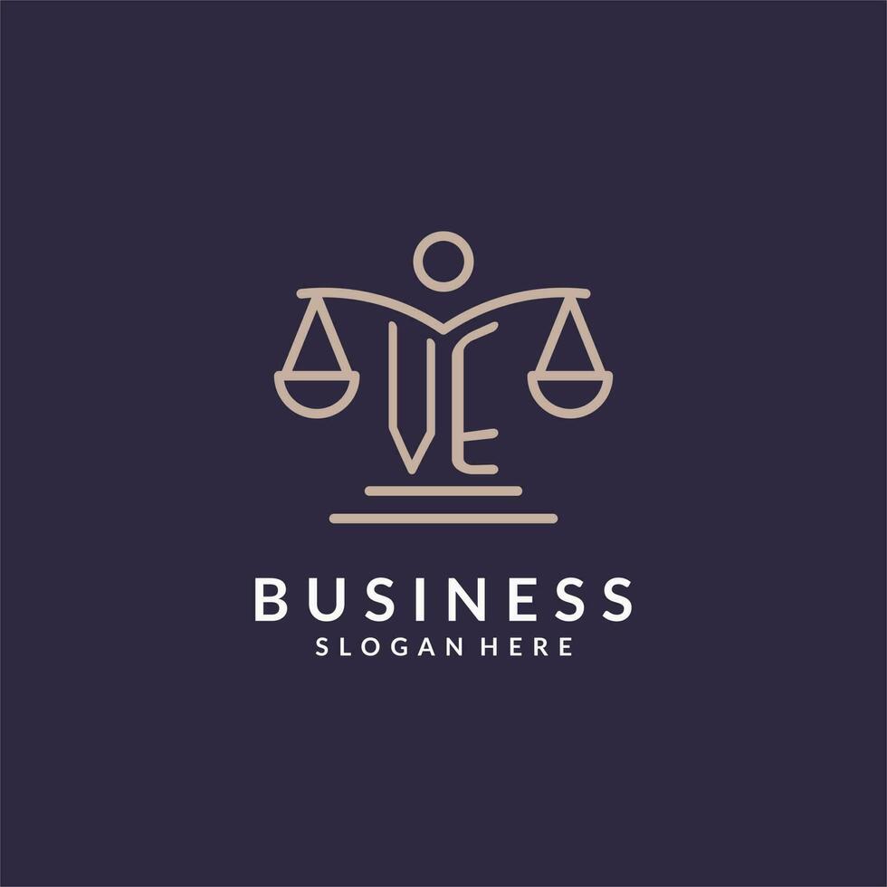 VE initials combined with the scales of justice icon, design inspiration for law firms in a modern and luxurious style vector