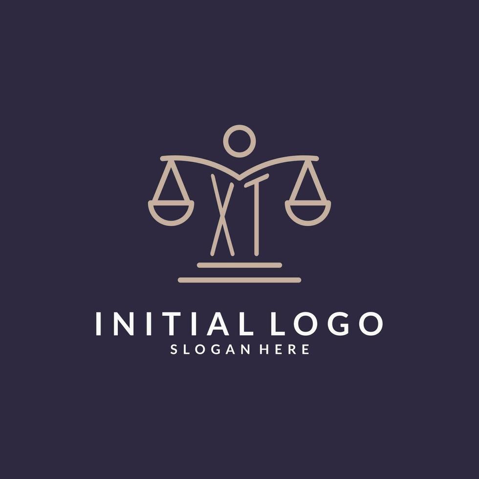 XT initials combined with the scales of justice icon, design inspiration for law firms in a modern and luxurious style vector