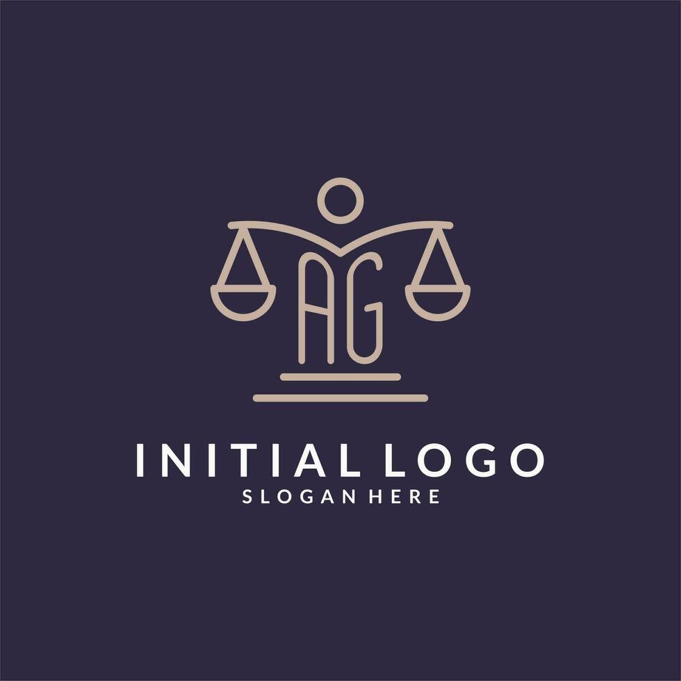 ag iniciales conjunto con el escamas de justicia icono, diseño inspiración para ley empresas en un moderno y lujoso estilo vector