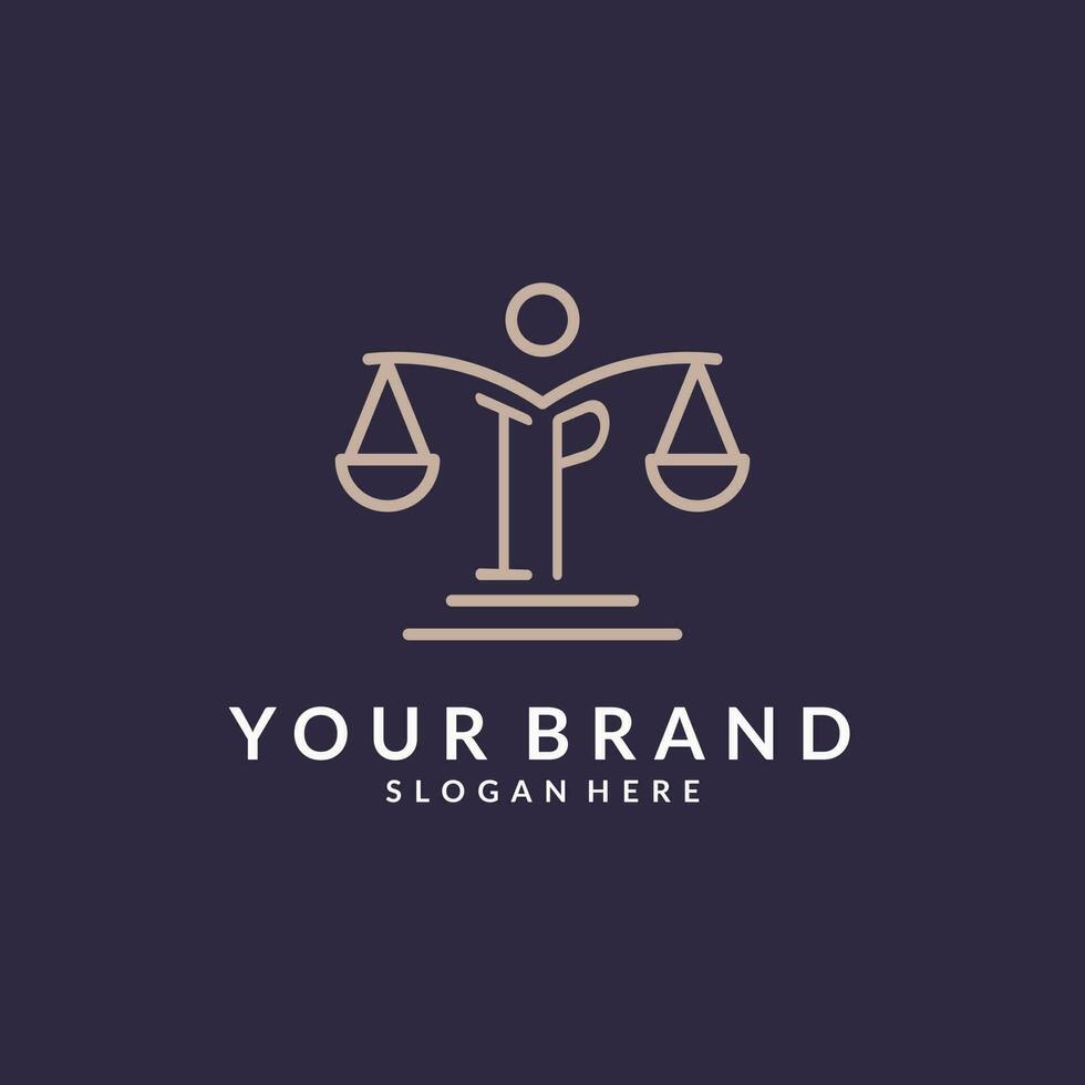 IP initials combined with the scales of justice icon, design inspiration for law firms in a modern and luxurious style vector