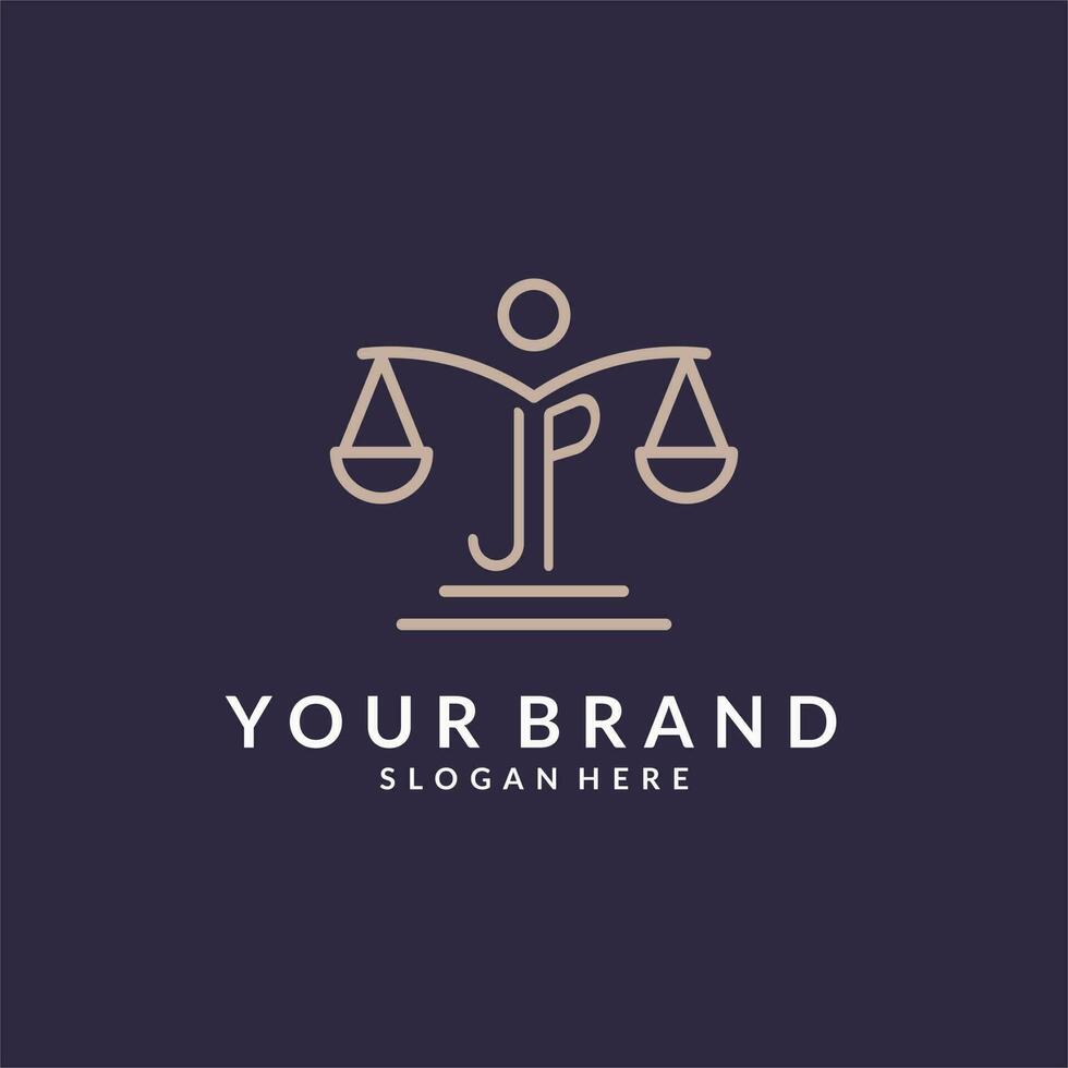 JP initials combined with the scales of justice icon, design inspiration for law firms in a modern and luxurious style vector