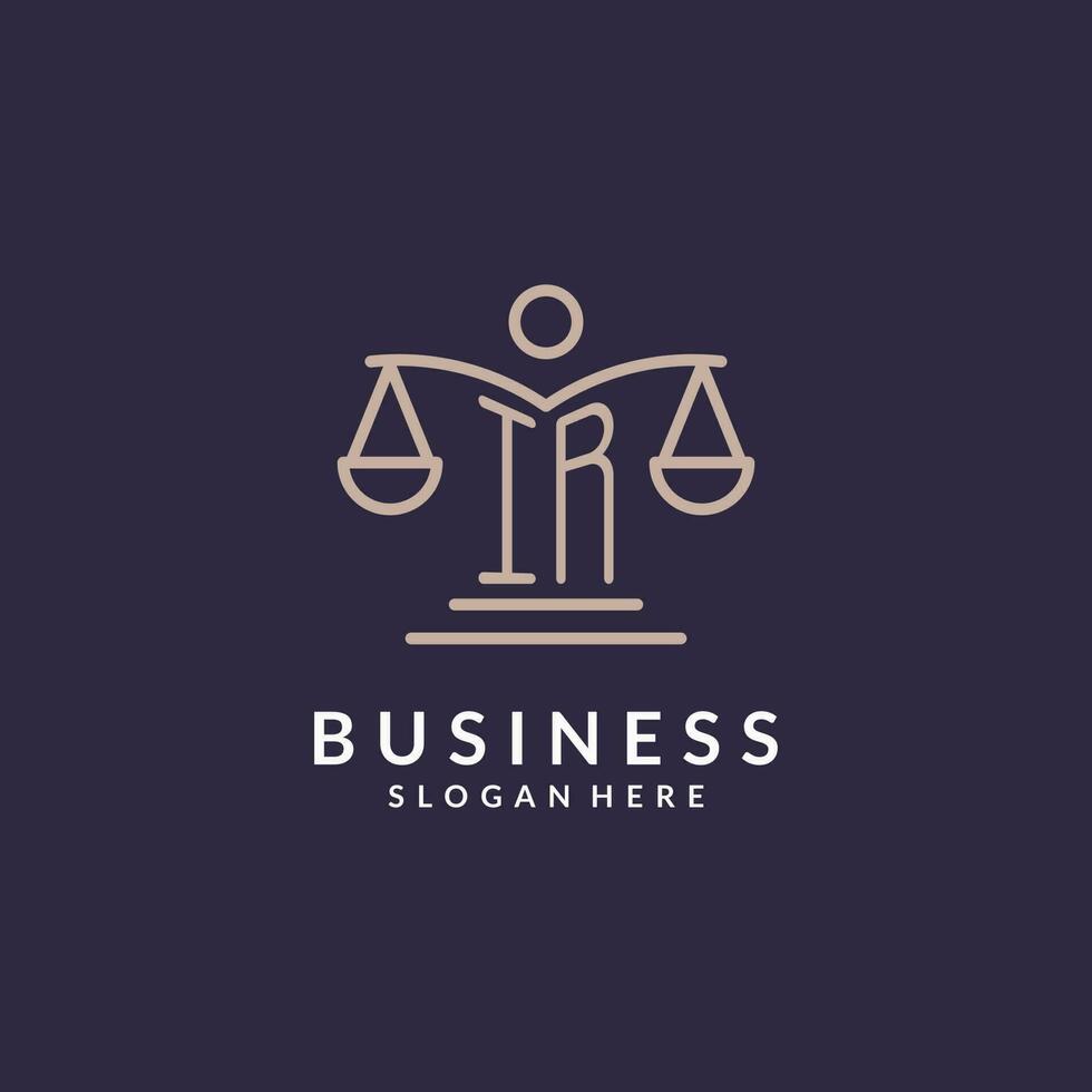 IR initials combined with the scales of justice icon, design inspiration for law firms in a modern and luxurious style vector