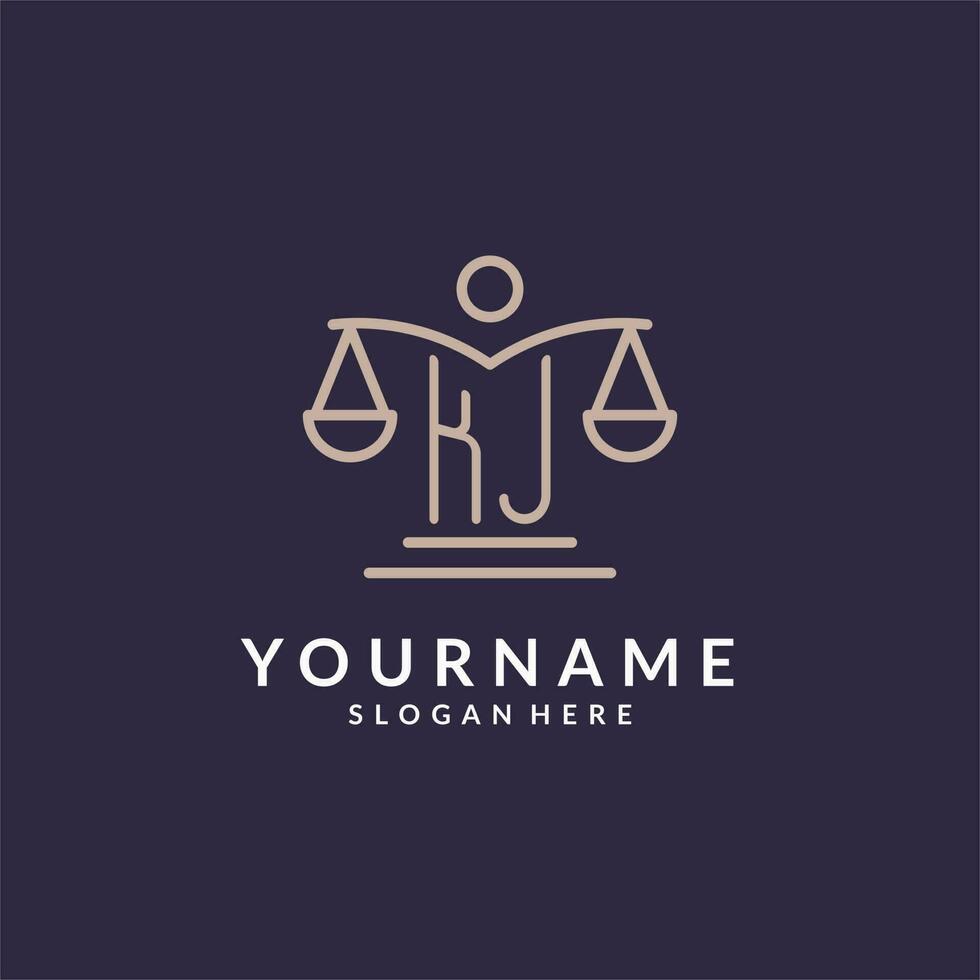 KJ initials combined with the scales of justice icon, design inspiration for law firms in a modern and luxurious style vector