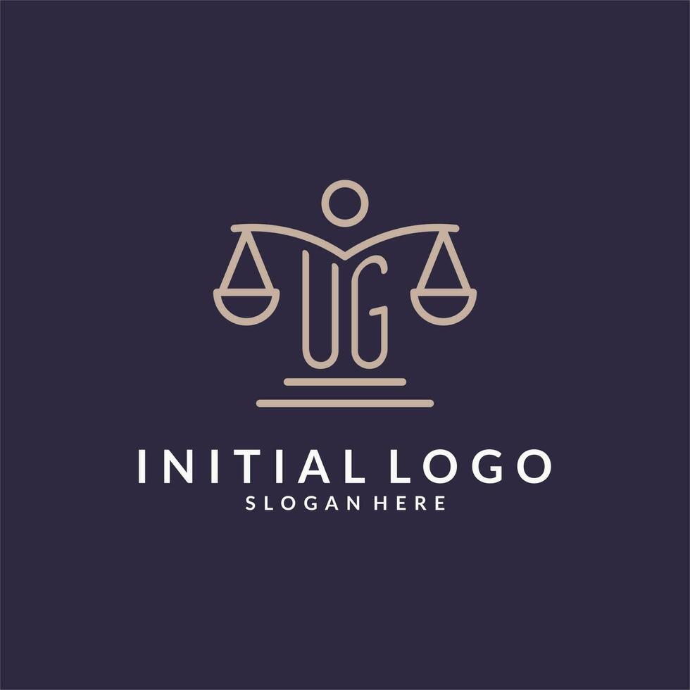 UG initials combined with the scales of justice icon, design inspiration for law firms in a modern and luxurious style vector