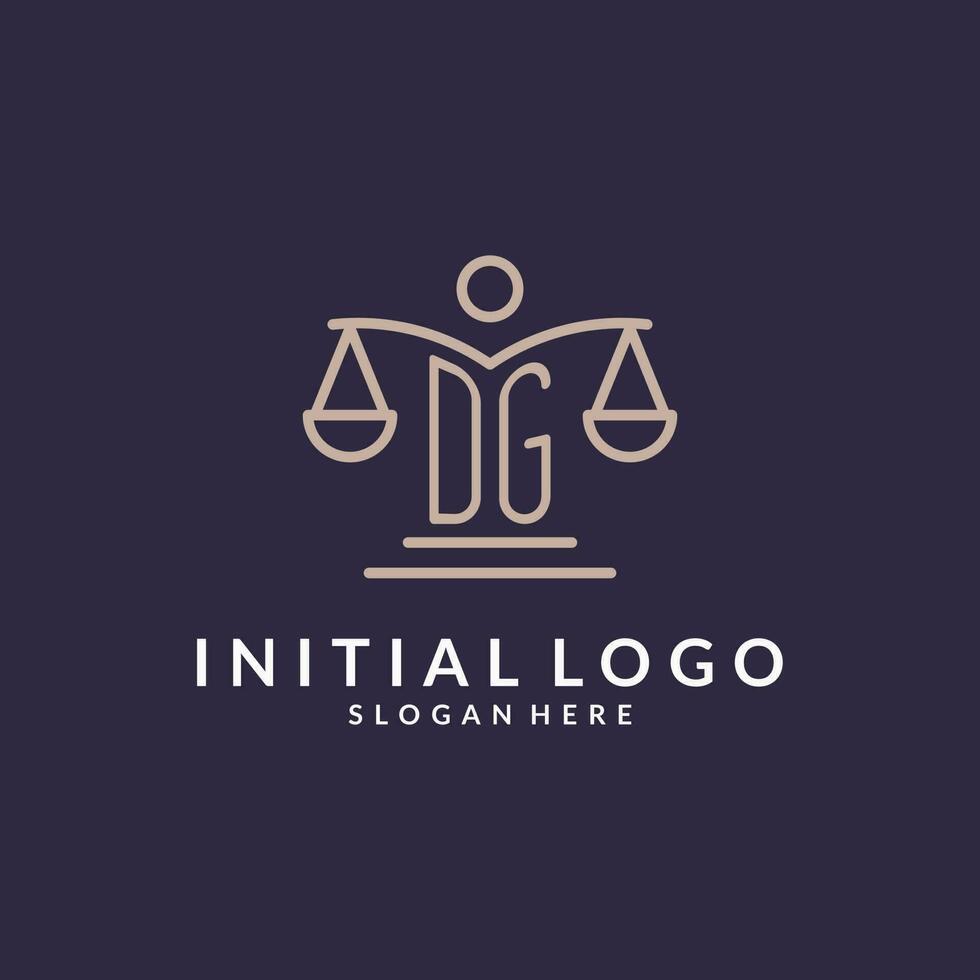 DG initials combined with the scales of justice icon, design inspiration for law firms in a modern and luxurious style vector