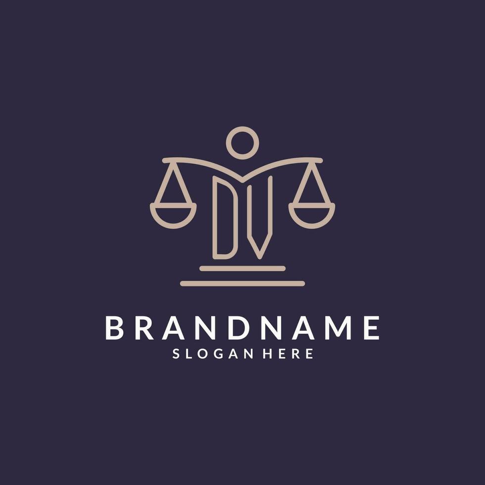DV initials combined with the scales of justice icon, design inspiration for law firms in a modern and luxurious style vector