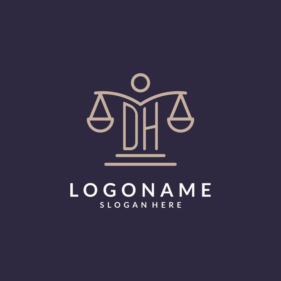 DH initials combined with the scales of justice icon, design inspiration for law firms in a modern and luxurious style vector