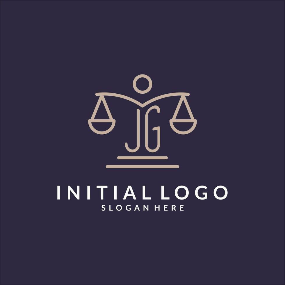 JG initials combined with the scales of justice icon, design inspiration for law firms in a modern and luxurious style vector