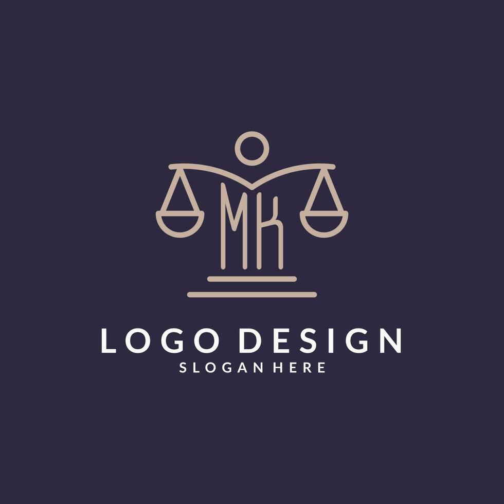 MK initials combined with the scales of justice icon, design inspiration for law firms in a modern and luxurious style vector