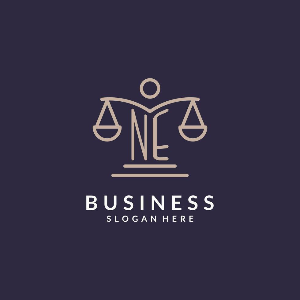 NE initials combined with the scales of justice icon, design inspiration for law firms in a modern and luxurious style vector