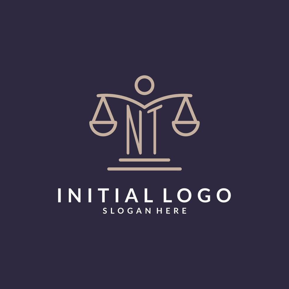 NT initials combined with the scales of justice icon, design inspiration for law firms in a modern and luxurious style vector