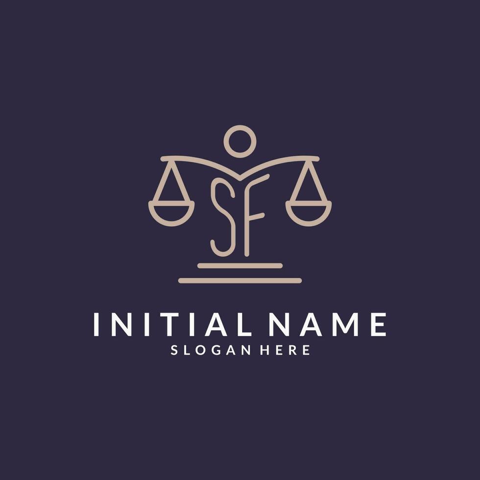 SF initials combined with the scales of justice icon, design inspiration for law firms in a modern and luxurious style vector