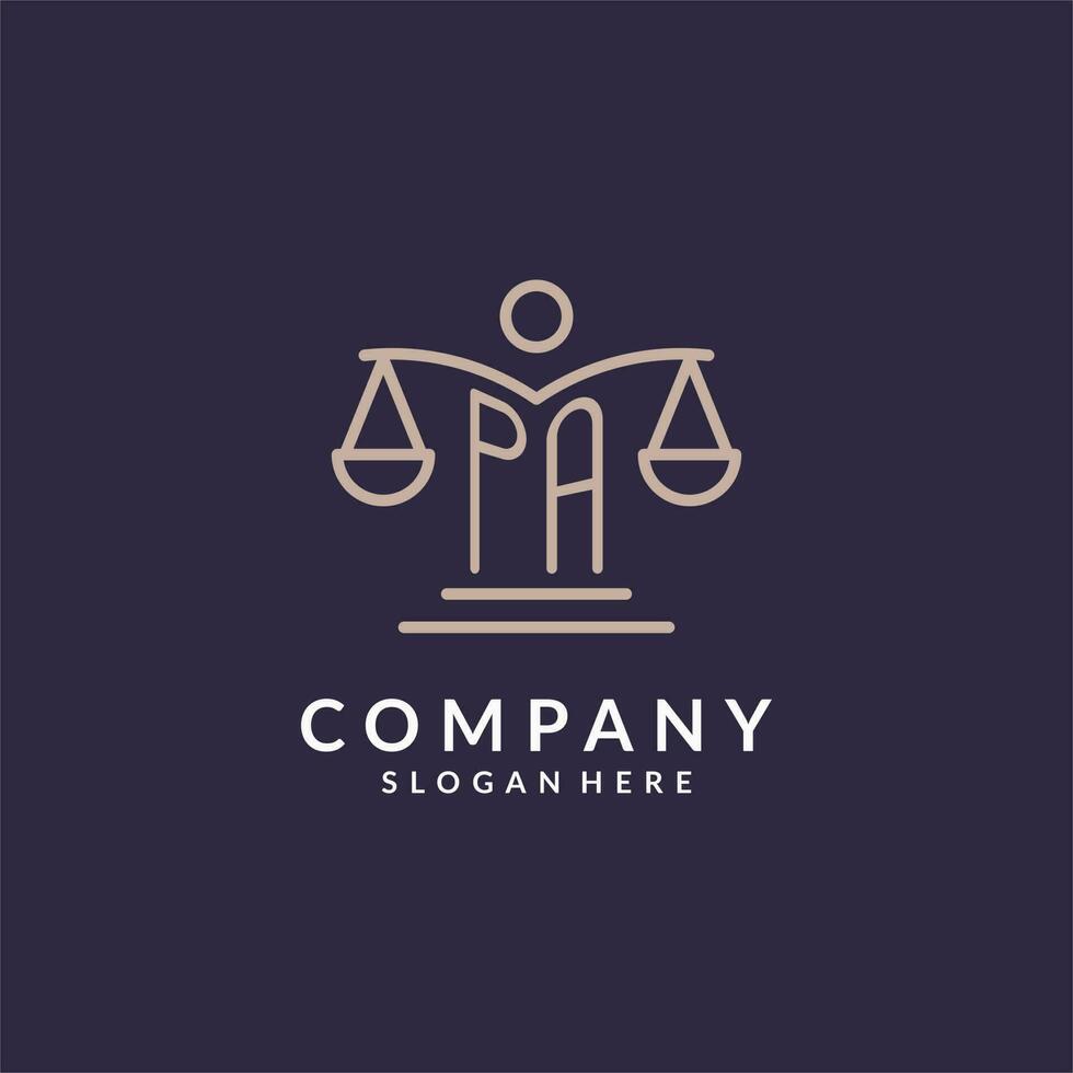 PA initials combined with the scales of justice icon, design inspiration for law firms in a modern and luxurious style vector