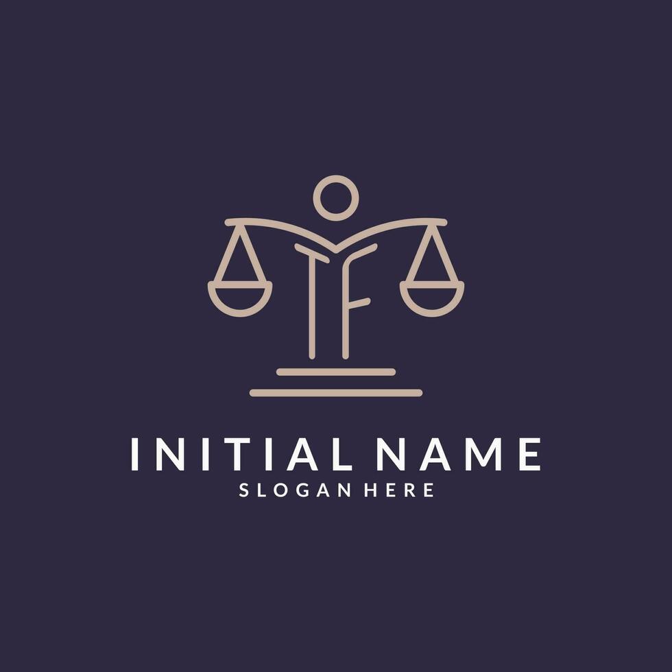 TF initials combined with the scales of justice icon, design inspiration for law firms in a modern and luxurious style vector